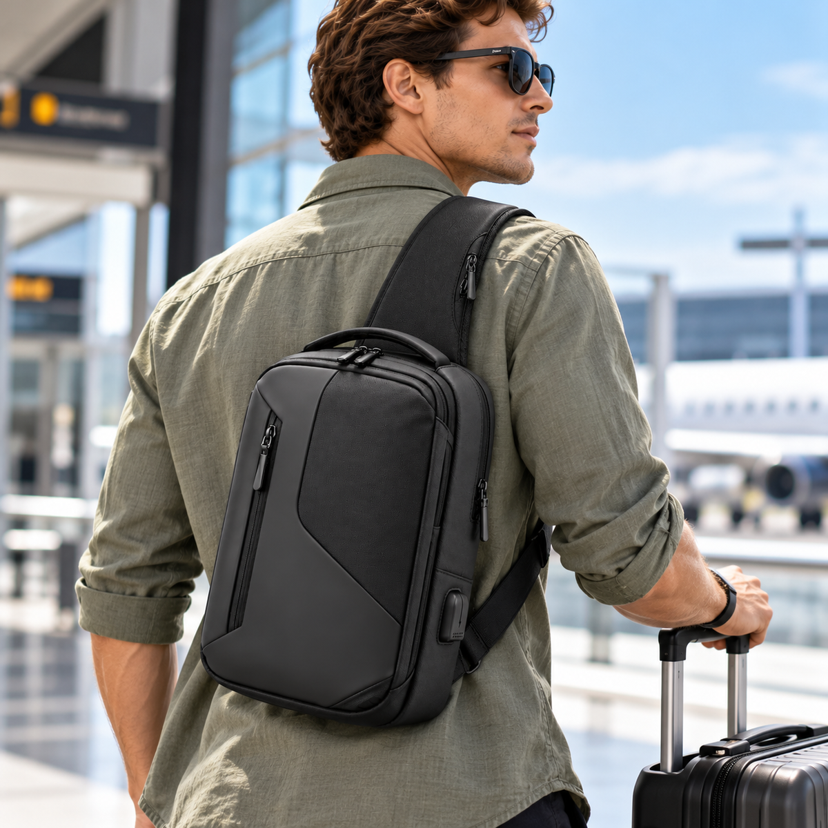 Men's Tech Sling Bag with USB Charging Port